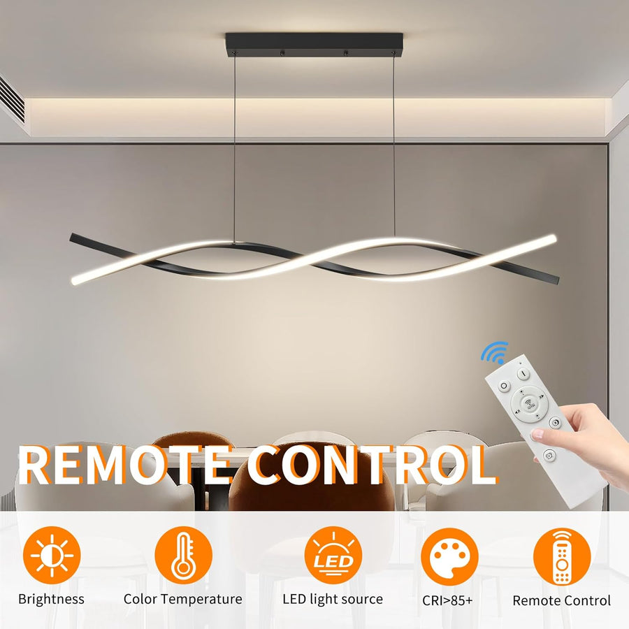 Suspended LED Chandelier with Remote Control, FLUX, 27W, 115cm, Cold/Warm/Neutral Light 3000K/4000K/6000K, Dimmable, Black, Adjustable Height, Metal and Silicone