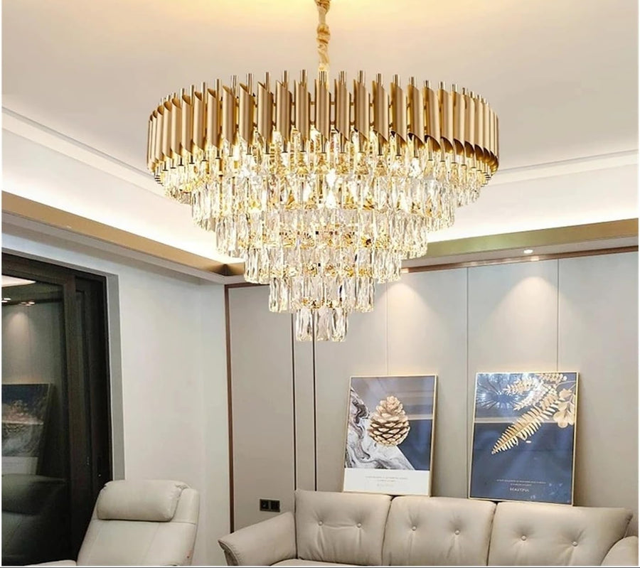 VERSAILLES Supremo Crystal Chandelier, CC900/800GD, 12xE14, Diameter 80cm, Shiny Gold, Adjustable Height, Metal and Crystal