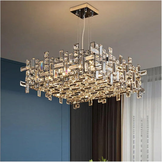 Crystal Chandelier RZ-2/500x500GD, 10xE14, Diameter 50cm, Adjustable Height, Shiny Gold, Adjustable Height, Elegant Design