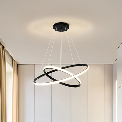 LED suspended chandelier RICCI 25W, 2 Circles, Cold/Warm/Neutral light, Black, Height Adjustable