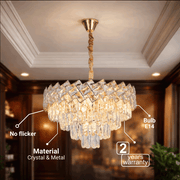 Crystal Chandelier WINDSOR Elegance 8x E14, Diameter 39cm, Shiny Gold, Adjustable Height, Metal and Crystal