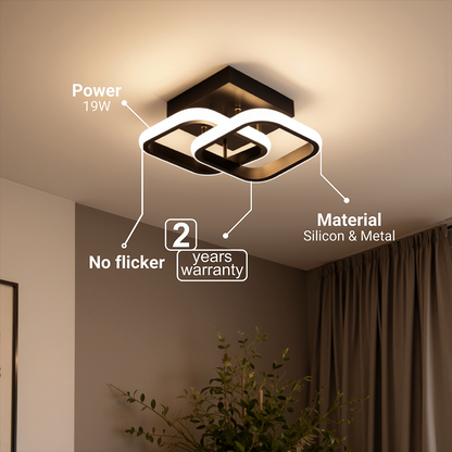 VERTEX Matrix LED Chandelier Overlapping Rhombuses, Metal Frames, 24W, 2 Rhombuses, Cold/Warm/Neutral Light 3000K/4000K/6000K, Black, Metal and Silicon