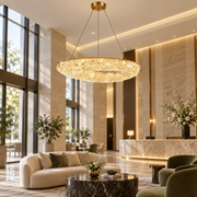 Modern Crystal Chandelier, Remote Control, PRUGU, 65W, Warm/Neutral/Cold Light, Length 35 cm, Gold, Adjustable Height