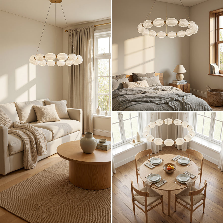 FAUSTO II suspended LED chandelier, 42W, Cold/Warm/Neutral light, Adjustable height, Gold