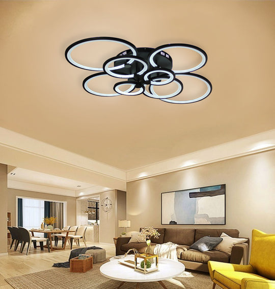 LED chandelier with remote control ALANI 200W, 8 Circles, Cold/Warm/Neutral light, Dimmable, Black