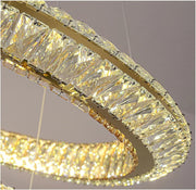 LED Chandelier with Remote Control, LLC132/900X300GD, Crystal and Metal, 80W, 1 Circle, Dimmable, Adjustable Height, Cold/Warm/Neutral Light, Luxurious Lighting