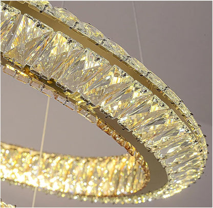 LED Chandelier with Remote Control, LLC132/900X300GD, Crystal and Metal, 80W, 1 Circle, Dimmable, Adjustable Height, Cold/Warm/Neutral Light, Luxurious Lighting