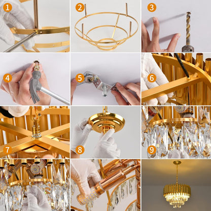 Crystal Chandelier VERSAILLES Petito 3xE14, Diameter 30cm, Gold, Adjustable Height, Metal and Crystal