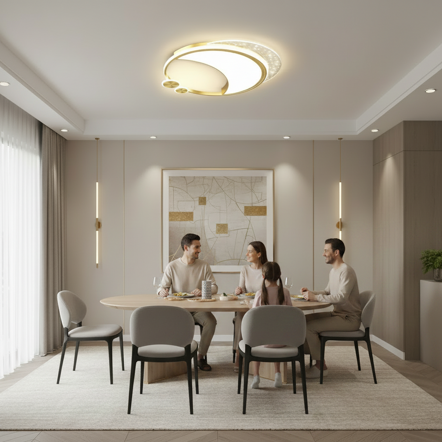 Marco LED Chandelier with Remote Control, 76W, Dimmable, Gold, Metal, Acrylic and Glass, 3000K/4000K/6000K