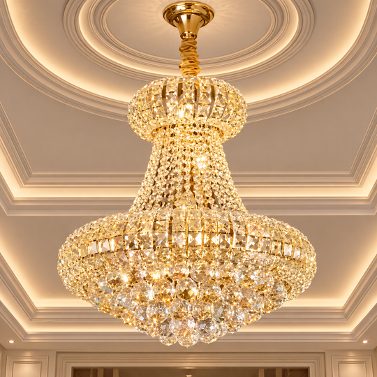 Crystal Chandelier CASTRUM Nobile 5xE14, D40 cm, Gold, Adjustable Height, Metal and Crystal