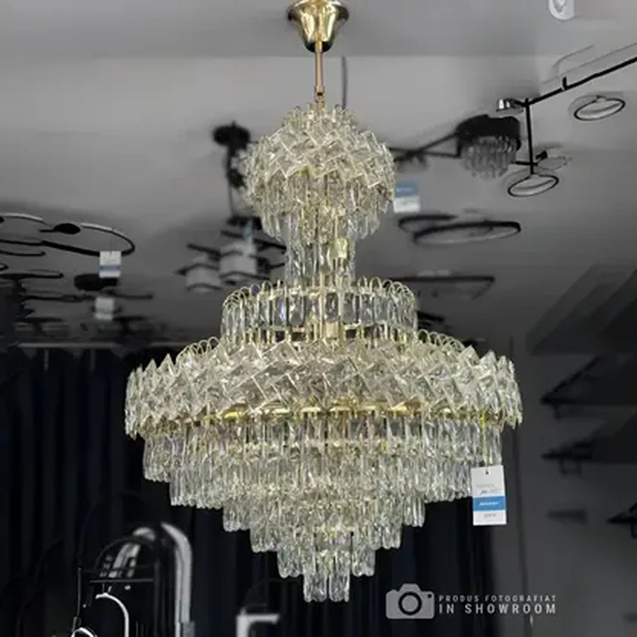 Junnut Chandelier 21*E27, Crystal and Metal, Gold 
