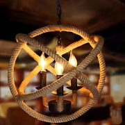 Vintage Chandelier LV585/4BK, 4xE14, Rustic Barn, String and Metal, 30cm, Black