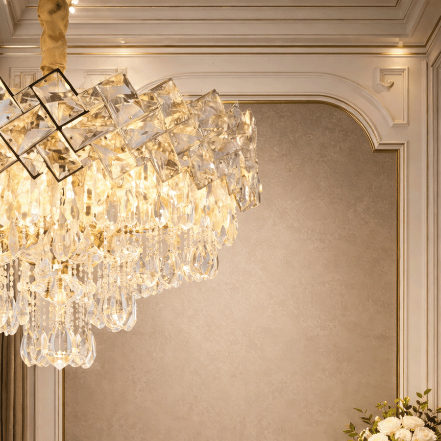 Crystal Chandelier WINDSOR Elegance 8x E14, Diameter 39cm, Shiny Gold, Adjustable Height, Metal and Crystal