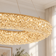 Modern Crystal Chandelier, Remote Control, PRUGU, 65W, Warm/Neutral/Cold Light, Length 35 cm, Gold, Adjustable Height