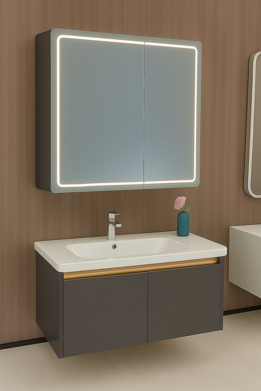 Ingrid Wardrobe With LED Mirror DBP123 80x70 White