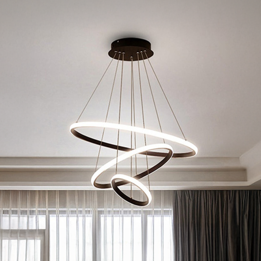 LED chandelier with clear remote control, 45W, 3 circles, cold/hot/neutral light, unstable, black