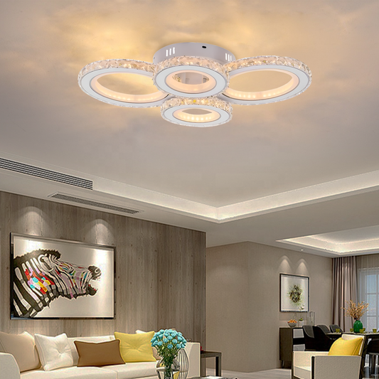 LED chandelier with remote control and crystal NOVA ROTONDA RGB 86W, 4 Circles, Cold/Warm/Neutral light, Dimmable, White