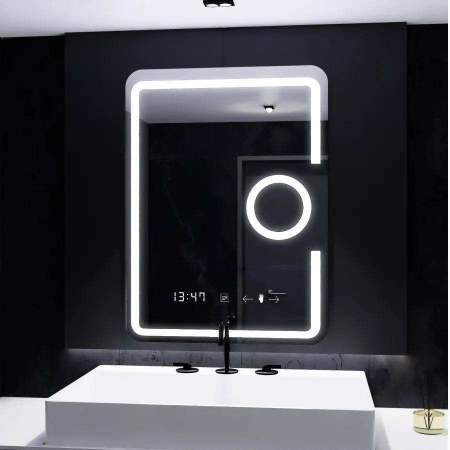 Mirror LED rectangular 60x80cm ECLAT MotionGlow Marcello Defrosting System Thermometer & Clock Cosmetics Dimable