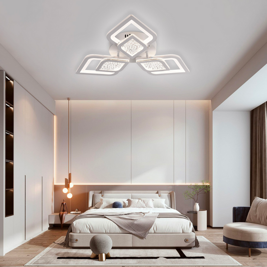 LED chandelier with angiolo remote control, 64W, 3 petals, cold/hot/neutral light, unstable, white