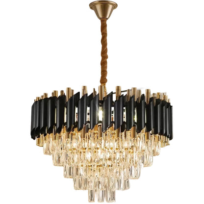 Crystal Chandelier VERSAILLES Eleganza 8x E14, Diameter 50cm, Black, Shiny Gold, Adjustable Height