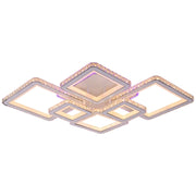 LED chandelier with remote control and crystal QUADRIS RGB 175W, 6 Squares, Cold/Warm/Neutral Light, Dimmable, White