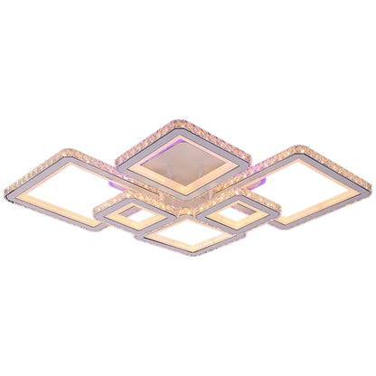 LED chandelier with remote control and crystal QUADRIS RGB 175W, 6 Squares, Cold/Warm/Neutral Light, Dimmable, White