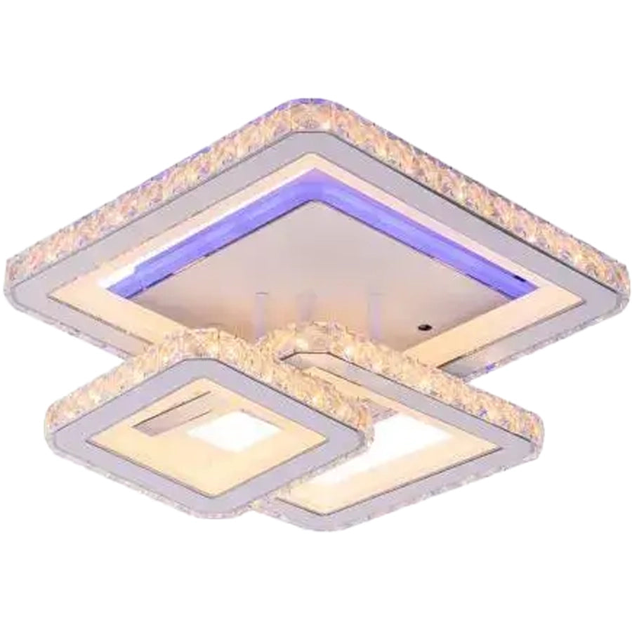 LED chandelier with remote control and crystal LEILA 87W, 3 Squares, Cold/Warm/Neutral light, Dimmable, White