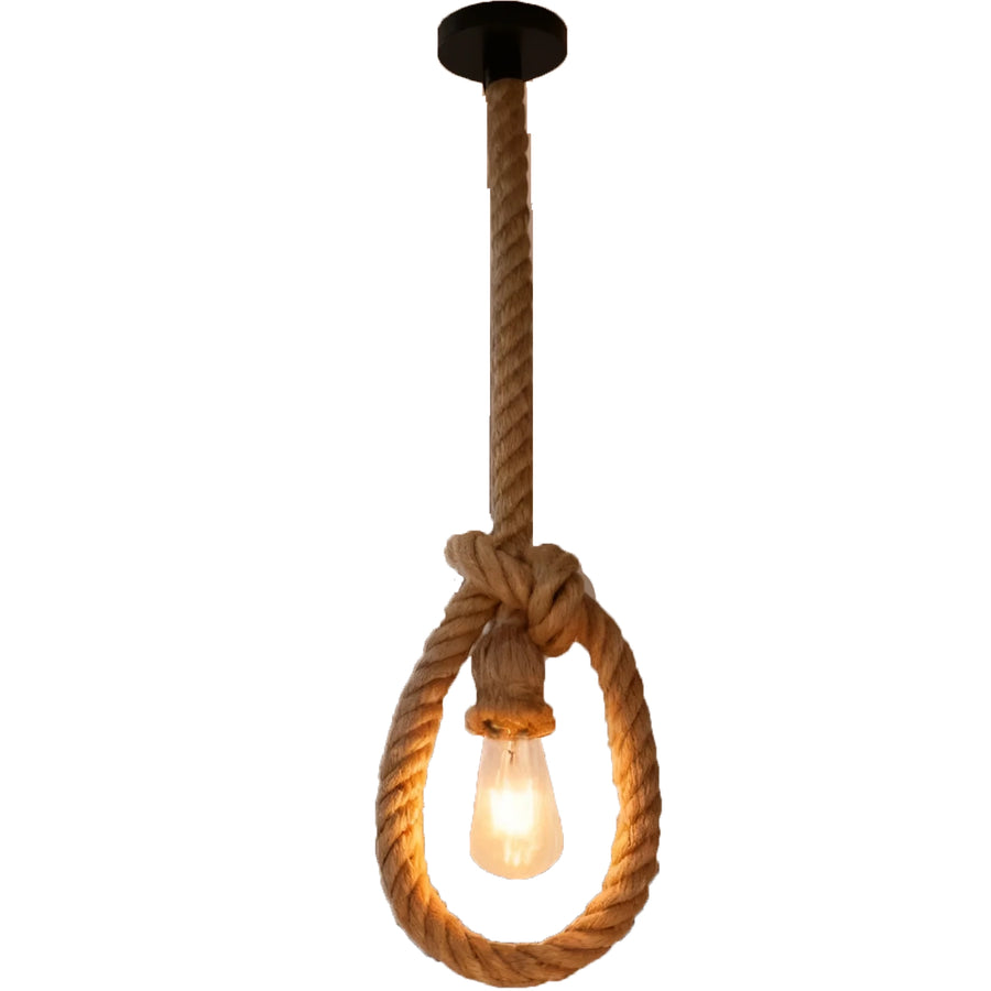 Vintage Chandelier LV103/130, 1xE27, Rustic, String and Metal, 130cm, Black Support