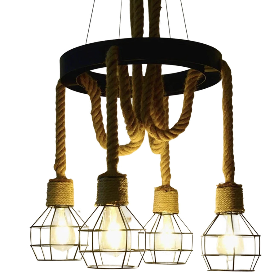 Wheel Chandelier LV580/4BK, 4xE27, Brown, Metal and String