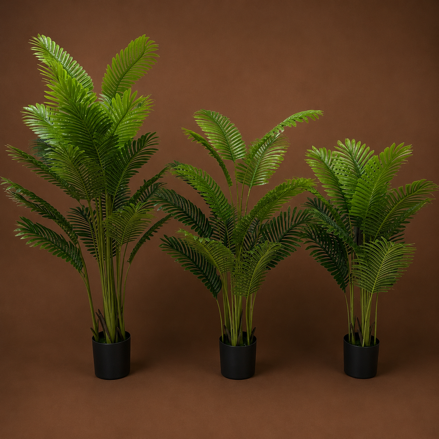 Decorațiune Palmier Areca, Plastic, 12 frunze, 120 cm, Verde