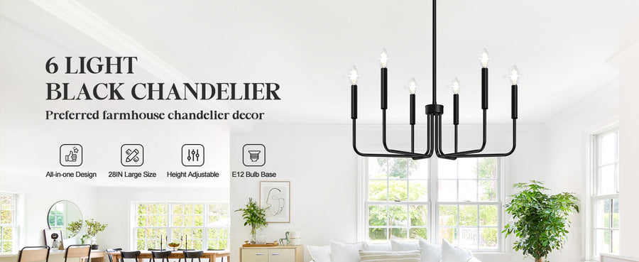 AVANT Metallic Chandelier, Pendant type with arms, Round, 6xE14, Black