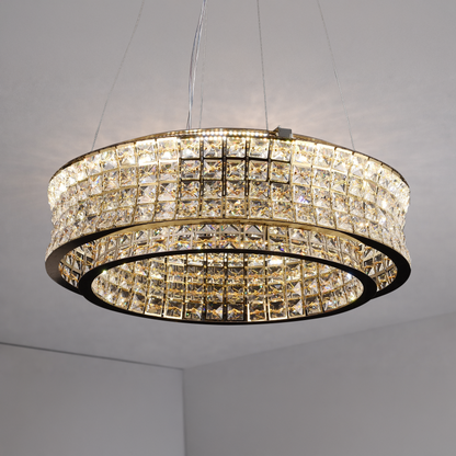 LED Chandelier LLC130/1CH, Crystal and Metal, 31W, 1 Circle, Dimmable, Adjustable Height, Cold/Warm/Neutral Light, Luxurious Lighting