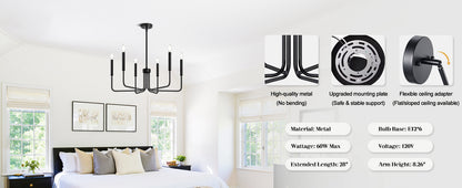 AVANT Metallic Chandelier, Pendant type with arms, Round, 6xE14, Black