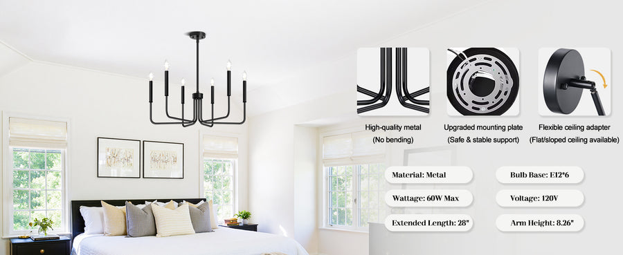 AVANT Metallic Chandelier, Pendant type with arms, Round, 6xE14, Black