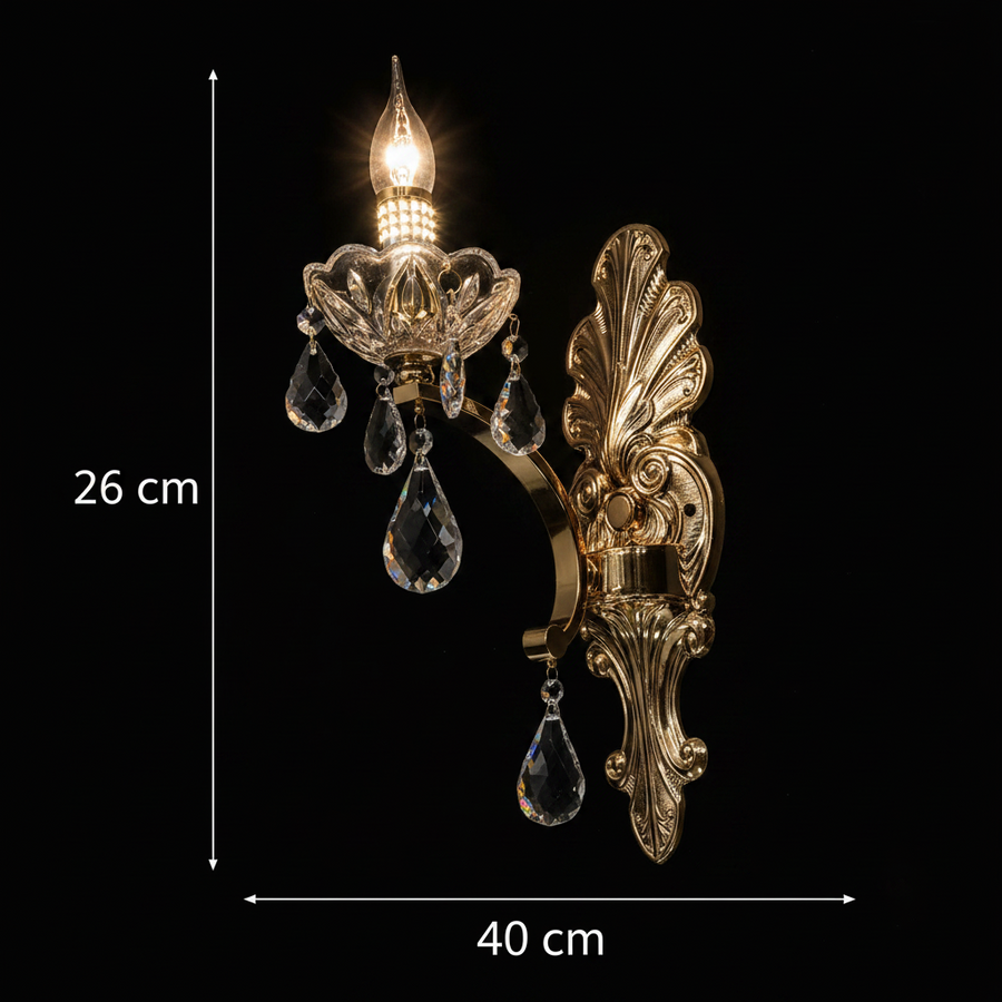 WATSON LAKE Crystal wall lamp, 1xE14, Metal and Crystal, Gold