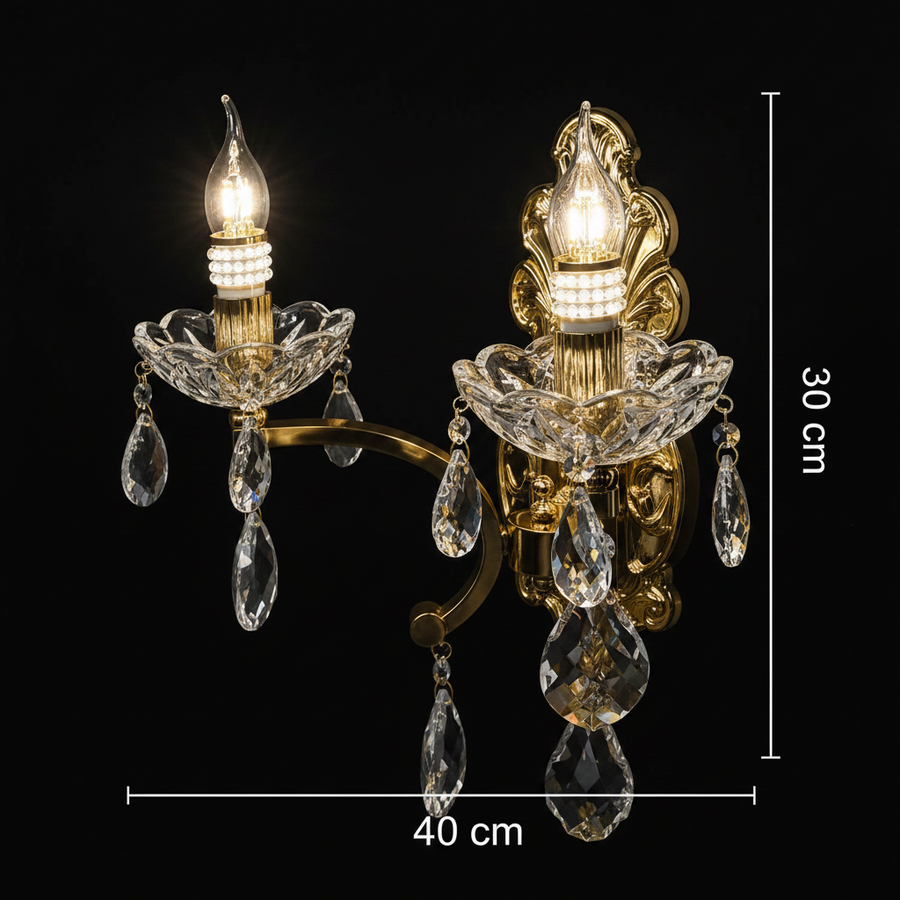 WATSON LAKE Crystal wall lamp, 2xE14, Metal and Crystal, Gold