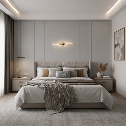 LED Decorative Wall Light FYAN, 48W, 59x14cm, Warm / Neutral / Cold Light, Gold, Metal and Acrylic