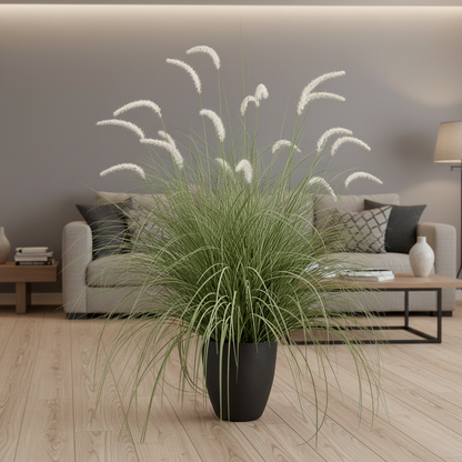 Foxtail Artificial Grass Ornamental Plant, 120cm, Curved Grass and Spices, Green and White, No Pot