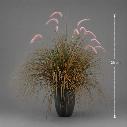 Foxtail Artificial Grass Ornamental Plant, 120cm, Curved Grass and Spices, Green and Pink, No Pot