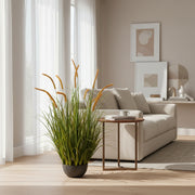 Artificial Cattail Grass Ornamental Plant, 90cm, 13 Stems, Curved Grass and Spices, Dark Green, Potless
