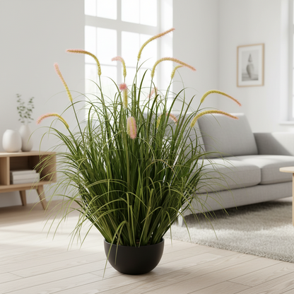 Artificial Cattail Grass Ornamental Plant, 90cm, 13 Stems, Curved Grass and Spices, Green, Potless