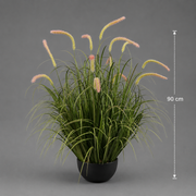 Artificial Cattail Grass Ornamental Plant, 90cm, 13 Stems, Curved Grass and Spices, Green, Potless