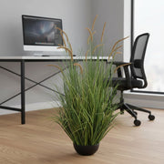 Artificial Cattail Grass Ornamental Plant, 120cm, 17 Stems, Curved Grass and Spices, Deep Green, Potless