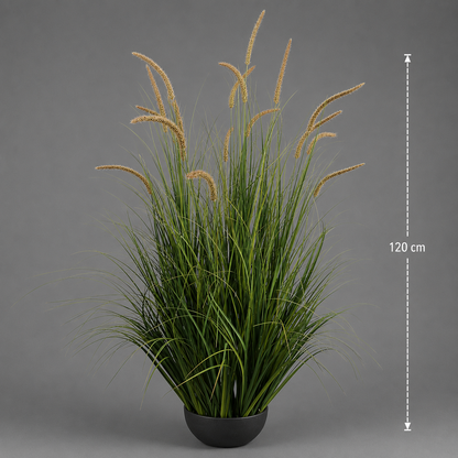 Artificial Cattail Grass Ornamental Plant, 120cm, 17 Stems, Curved Grass and Spices, Deep Green, Potless