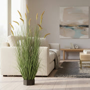 Artificial Cattail Grass Ornamental Plant, 150cm, 17 Stems, Curved Grass and Ears, Green, No Pot