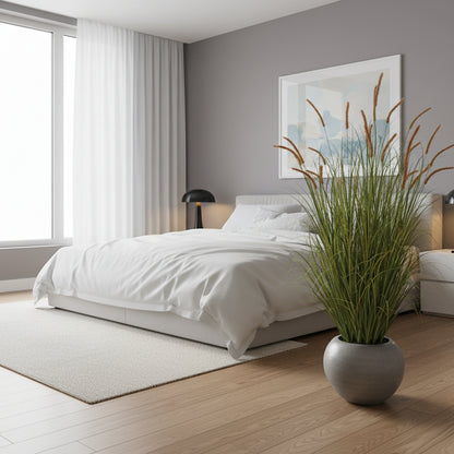 Artificial Cattail Grass Ornamental Plant, 150cm, 26 Stems, Curved Grass and Spices, Dark Green, Potless