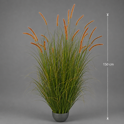 Artificial Cattail Grass Ornamental Plant, 150cm, 26 Stems, Curved Grass and Spices, Dark Green, Potless