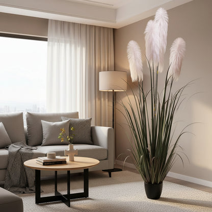 Artificial Plant Ornamental Grass, 200 cm, with 4 strands, Reed and Grass, Green and Gray, No Pot