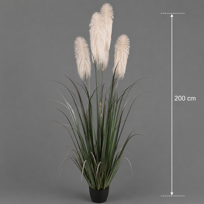 Artificial Plant Ornamental Grass, 200 cm, with 4 strands, Reed and Grass, Green and Gray, No Pot