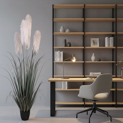 Artificial Plant Ornamental Grass, 240cm, with 5 strands, Reed and Grass, Green and Grey, No Pot